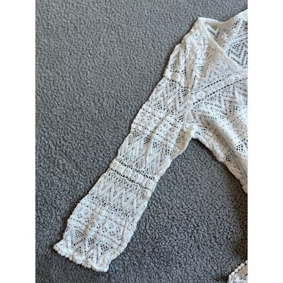 Soma Coverup Mini Dress Medium Crochet Open Knit Sheer Long Sleeve White Beach - Picture 5 of 14